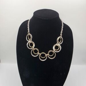 Liz Claiborne Womens Gold Tone‎ Chain Link Round Choker Bib Statement Chic 20"